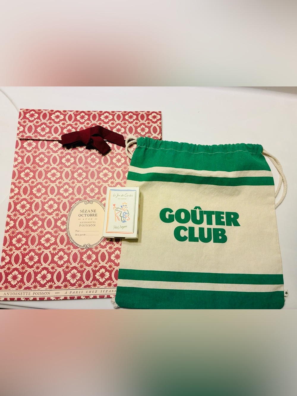 Green and Cream Drawstring Party Tote -